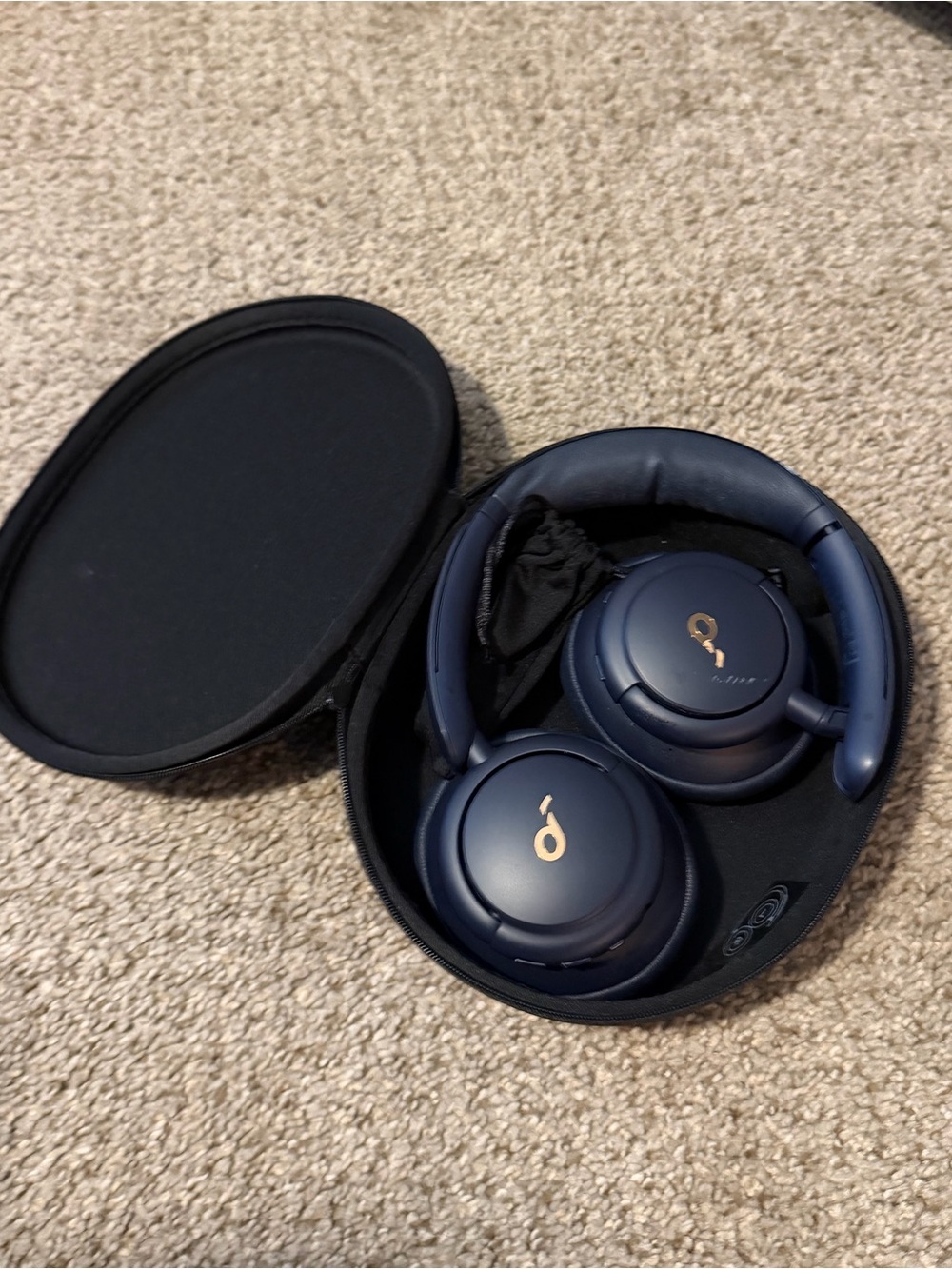 Anker Over-Ear Headphones in Navy Blue with Gold Accents & Case